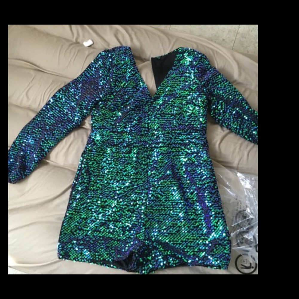 Deep V Neck Fitted Sequin Romper